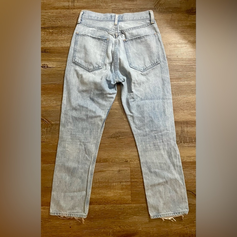AGOLDE Jeans Women’s 25 Riley High Rise Straight Leg Crop? Denim Blue Distressed - Picture 3 of 10